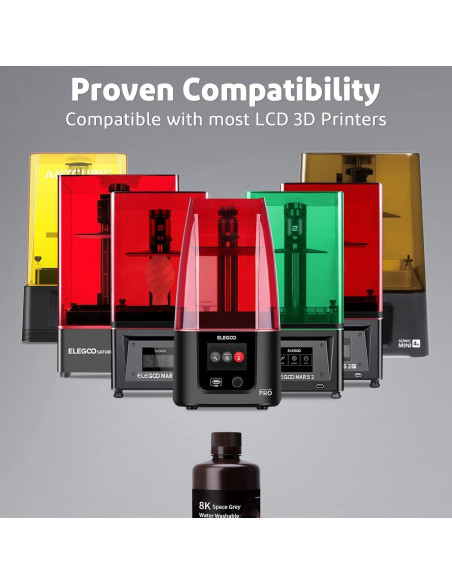 Resina 3D ELEGOO Lavable 1000g Humo Blanco 8K UV-LCD