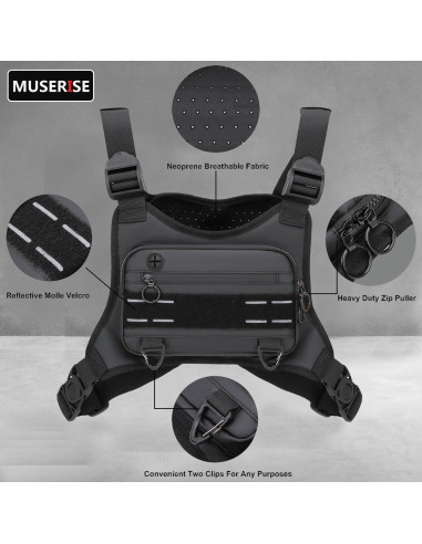 Bolsa de Pecho Deportiva Muserise Negra Resistente al Agua