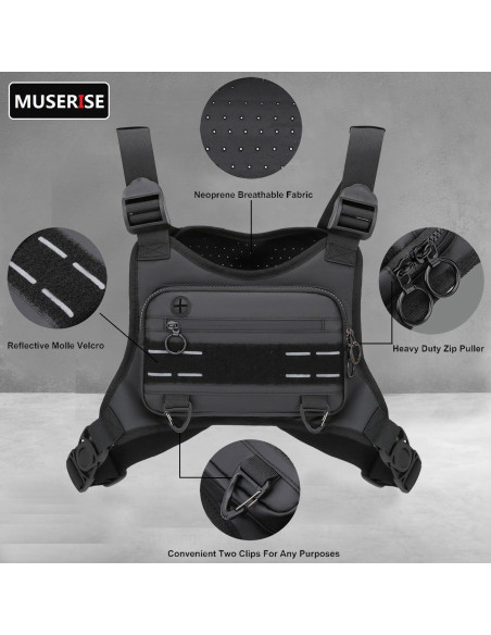 Bolsa de Pecho Deportiva Muserise Negra Resistente al Agua