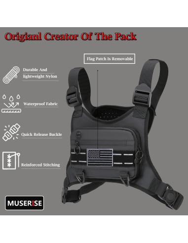 Bolsa de Pecho Deportiva Muserise Negra Resistente al Agua