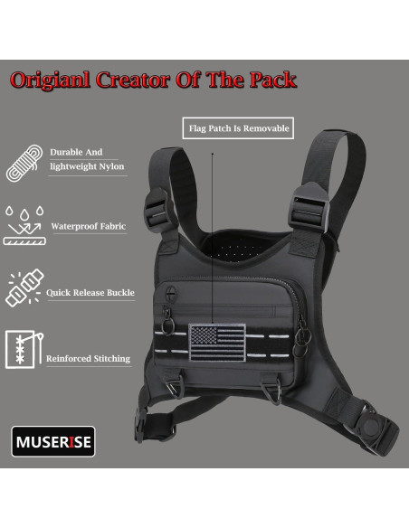 Bolsa de Pecho Deportiva Muserise Negra Resistente al Agua