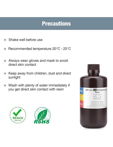 Resina 3D ABS-Like ELEGOO 2.0 1000g Curado UV Gris