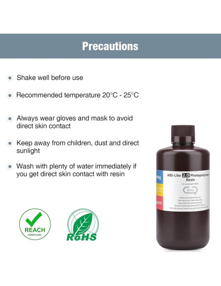 Resina 3D ABS-Like ELEGOO 2.0 1000g Curado UV Gris