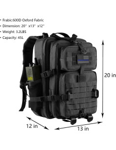 Mochila Táctica Militar 45L MOLLE Negra con Soporte de Botella 2