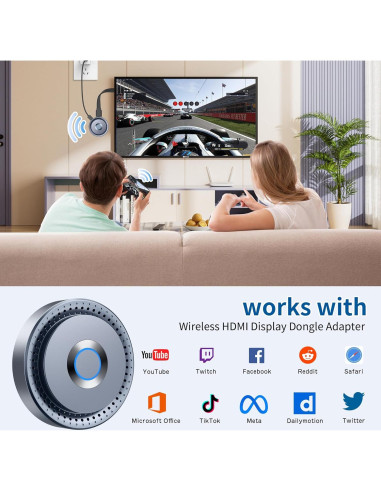 Adaptador HDMI Inalámbrico TPUFO Q8 4K Gris para TV y Proyector