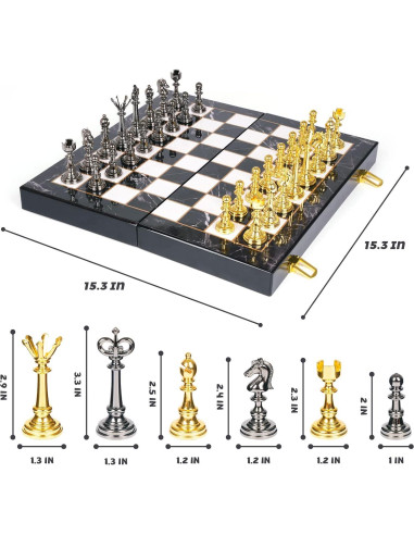 Juego de Ajedrez y Damas Kvintes 38 cm Plegable Metal