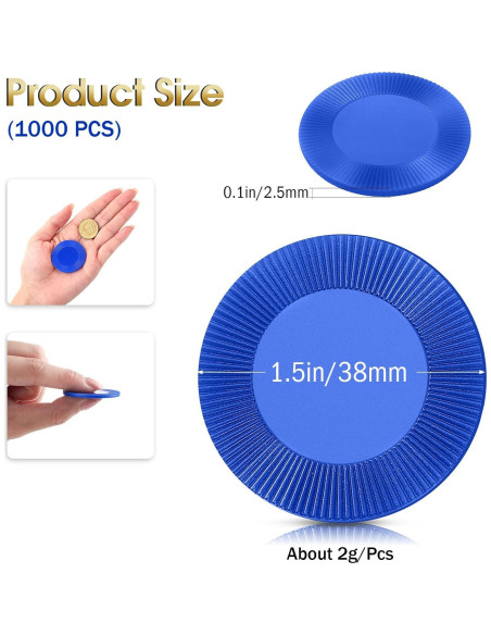 Fichas de Póker Leitee 1000 Pcs Plástico Azul 3.81 cm