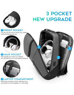 Mochila BANGE Inteligente Impermeable 15.6" USB Gris 2