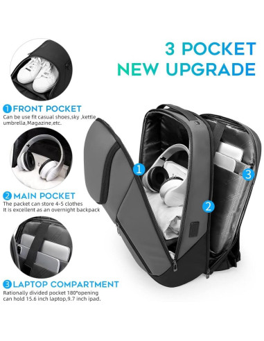 Mochila BANGE Inteligente Impermeable 15.6" USB Gris