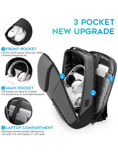 Mochila BANGE Inteligente Impermeable 15.6" USB Gris