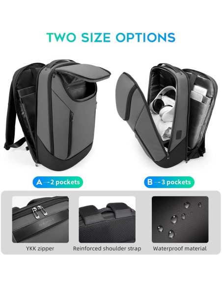 Mochila BANGE Inteligente Impermeable 15.6" USB Gris