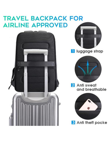 Mochila BANGE Inteligente Impermeable 15.6" USB Gris