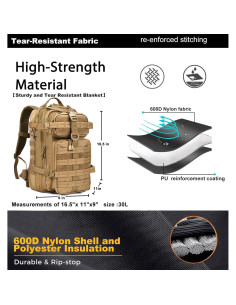 Mochila Táctica Militar 30L Molle Coyote para Senderismo 2