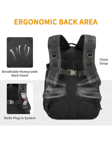 CamGo Mochila Táctica MOLLE 25L Negra para Senderismo