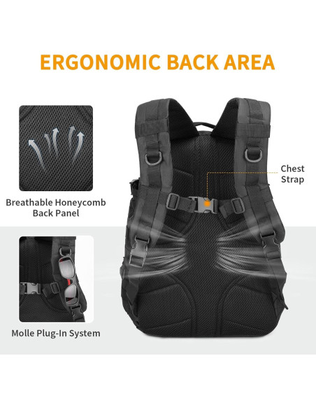CamGo Mochila Táctica MOLLE 25L Negra para Senderismo