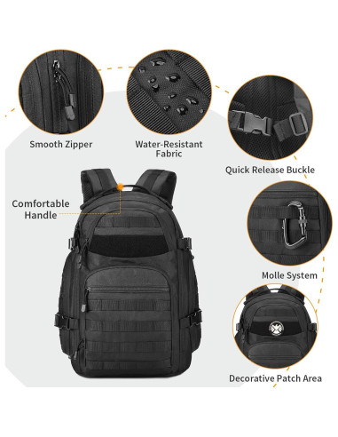 CamGo Mochila Táctica MOLLE 25L Negra para Senderismo