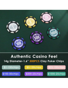 Juego de Póker ORIENGEAR 500 Fichas de Arcilla y Cartas 2