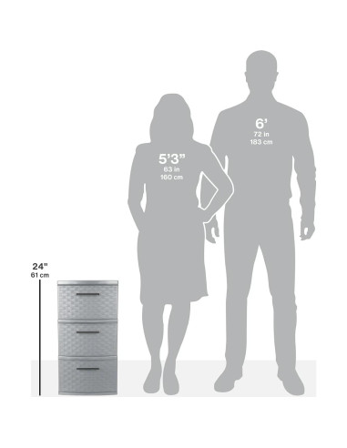 Torre de Tejido 3 Cajones Plástico Gris Genérico 38.1x32.1x61 cm