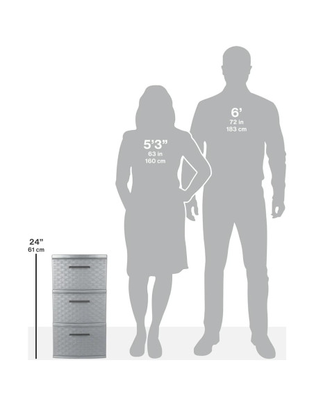 Torre de Tejido 3 Cajones Plástico Gris Genérico 38.1x32.1x61 cm