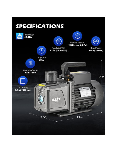 Bomba de Vacío Orion Motor Tech 2 Etapas 9 cfm 3/4 hp