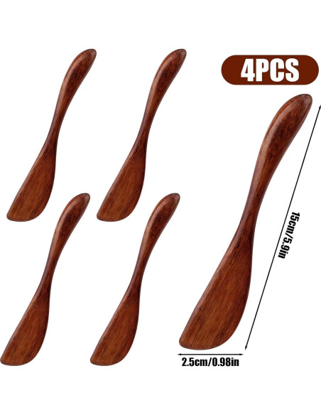 4 Cuchillos de Mantequilla de Madera 15 cm para Untar Mermelada