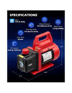 Bomba de Vacío Orion Motor Tech 4.5 CFM 1/3 HP AC 2