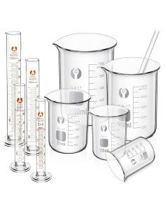 Juego de 10 Vasos y Cilindros Medidores de Vidrio Feekoon