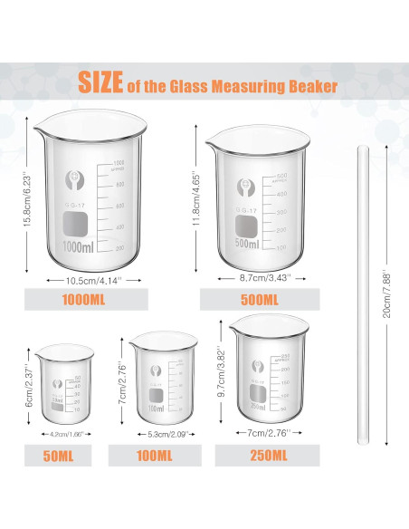Juego de 10 Vasos y Cilindros Medidores de Vidrio Feekoon