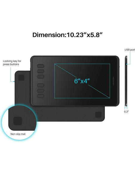 Tableta de Dibujo Huion H640P 15,24x10,16 cm 8192 Niveles