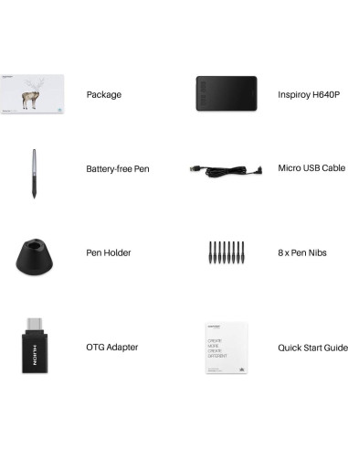 Tableta de Dibujo Huion H640P 15,24x10,16 cm 8192 Niveles