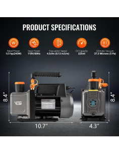 Juego de bomba de vacío VTG VOGTEN 4.5 CFM con manómetro 2