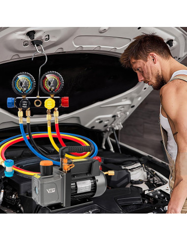 Juego de bomba de vacío VTG VOGTEN 4.5 CFM con manómetro