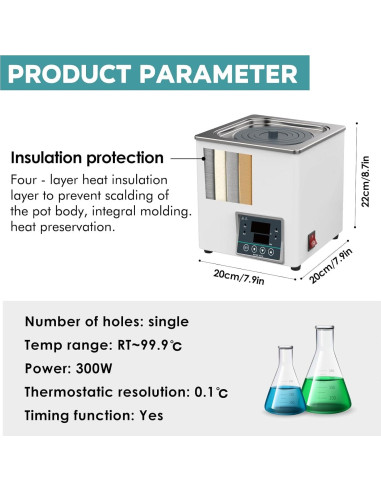 Baño de Agua Digital T-stereo WB100-1 3L 300W Termostático
