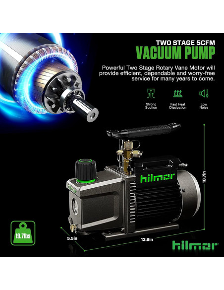 Bomba de Vacío hilmor 3 CFM, 1947970, 8.93 kg Bomba de Vacío hilmor 3 CFM, 1947970, 8.93 kg