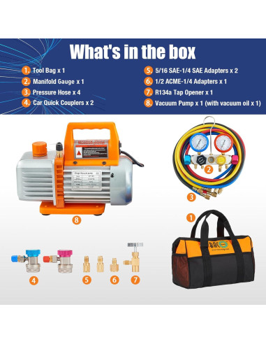BACOENG Bomba de Vacío y Manómetro 4 Vías 3.5CFM HVAC