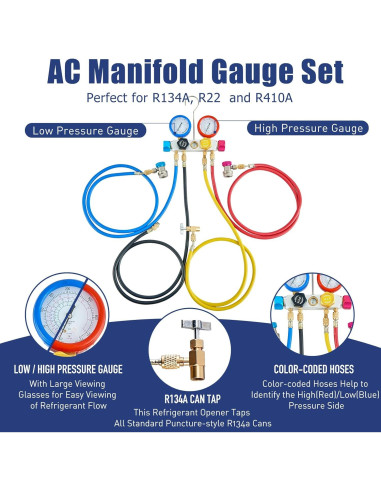 BACOENG Bomba de Vacío y Manómetro 4 Vías 3.5CFM HVAC