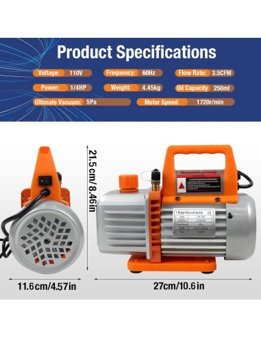 BACOENG Bomba de Vacío 3.5CFM 110V 1/4HP para A/C