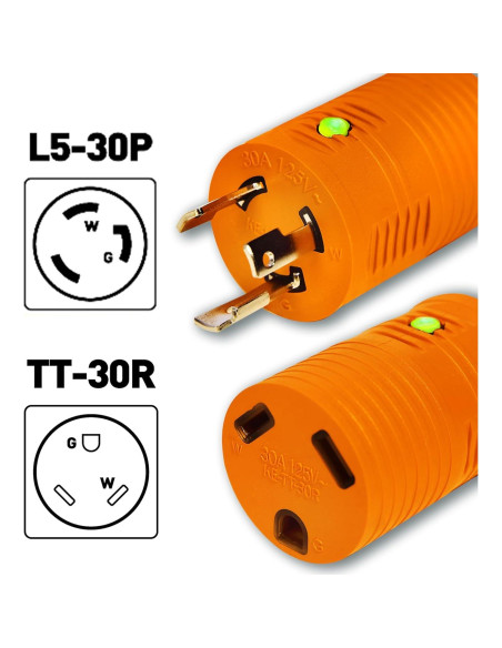 Adaptador RV 30A TAIWAN L5-30P a TT-30R con LED