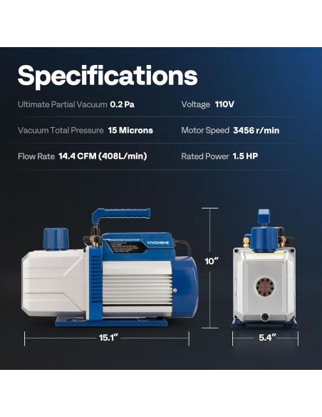 Bomba de Vacío VIVOHOME 1.5 HP 14.4 CFM con Manómetro