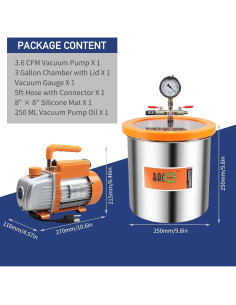 BACOENG Cámara de Vacío 3 Galones con Bomba 3.6 CFM 2