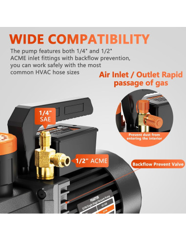 Bomba de vacío POADTOR 5CFM 1/2HP 37.5 micrones 110V