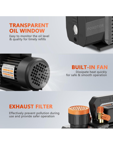 Bomba de vacío POADTOR 5CFM 1/2HP 37.5 micrones 110V