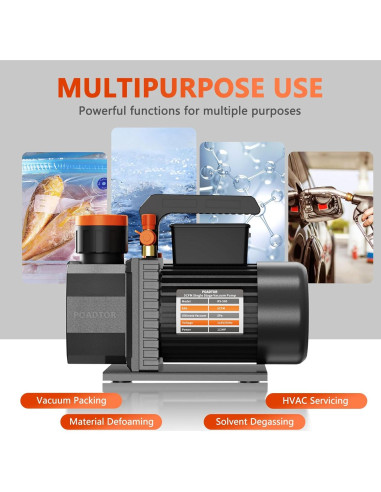 Bomba de vacío POADTOR 5CFM 1/2HP 37.5 micrones 110V