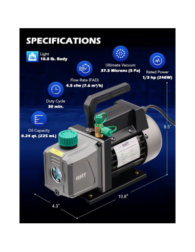 Bomba de Vacío Orion Motor Tech 4.5 CFM 1/3 HP HVAC