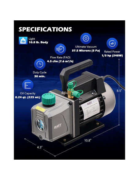 Bomba de Vacío Orion Motor Tech 4.5 CFM 1/3 HP HVAC