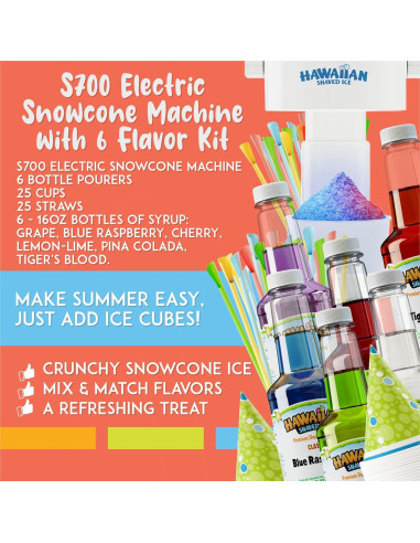 Máquina de Conos de Nieve Hawaiian S700 + 6 Jarabes 480ml