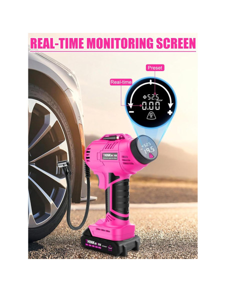 Compresor de Aire THINKWORK Rosa 20V Inalámbrico 150 PSI
