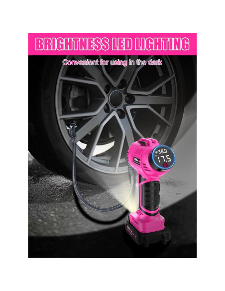 Compresor de Aire THINKWORK Rosa 20V Inalámbrico 150 PSI