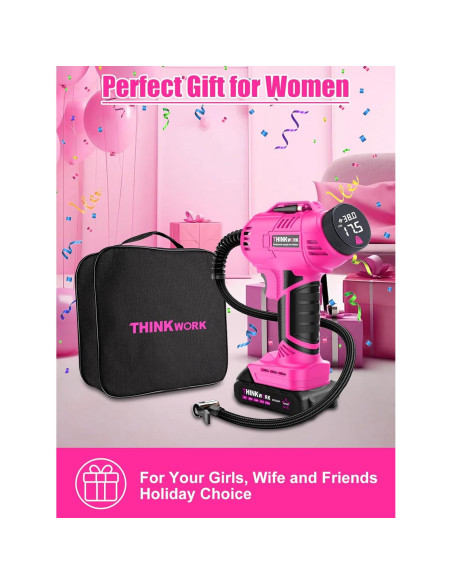 Compresor de Aire THINKWORK Rosa 20V Inalámbrico 150 PSI