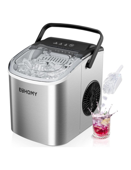 Máquina de Hielo EUHOMY Portátil 26 kg/día, Auto-Limpieza